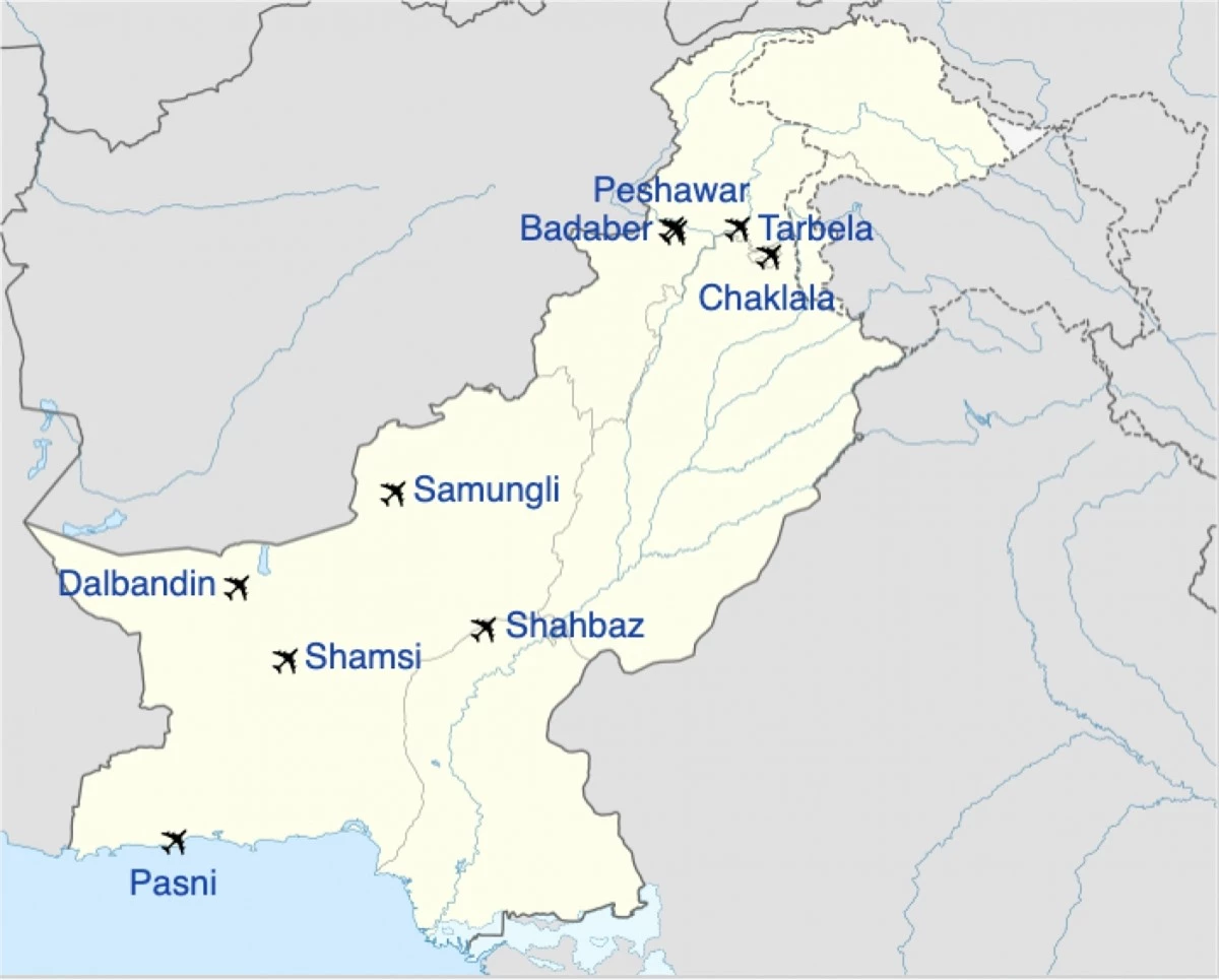 Các căn cứ quân sự Pakistan mà Mỹ từng tiếp cận trước đây. Ảnh: Wikipedia