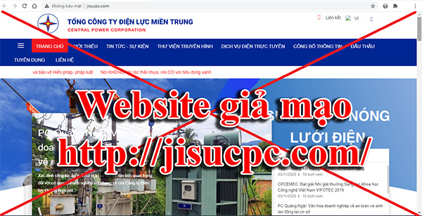 Xuất hiện trang giả mạo website Tổng Công ty Điện lực miền Trung (EVNCPC)