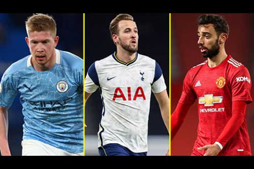 De Bruyne đấu Bruno và Kane cho giải thưởng xuất sắc nhất mùa do fan bầu chọn