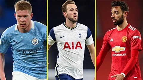 De Bruyne đấu Bruno và Kane cho giải thưởng xuất sắc nhất mùa