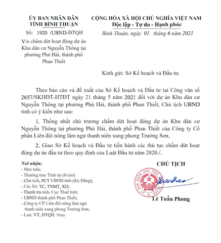 Văn bản của UBND tỉnh Bình Thuận.