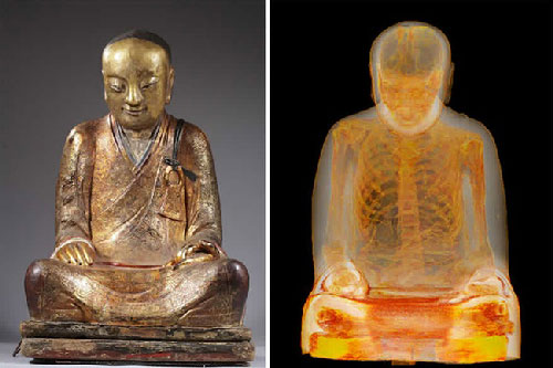 Phát hiện ra bộ xương người nằm bên trong bức tượng Phật 1.000 năm tuổi