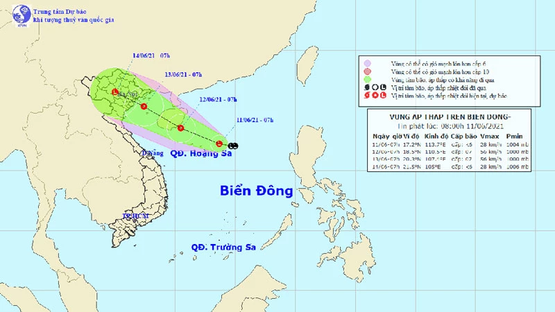 Áp thấp nhiệt đới sẽ mạnh lên thành bão khi đi sâu vào vịnh Bắc Bộ.