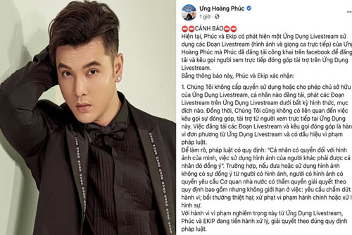 Ưng Hoàng Phúc bức xúc khi bị dùng hình ảnh trái phép để livestream, tuyên bố sẽ kiện