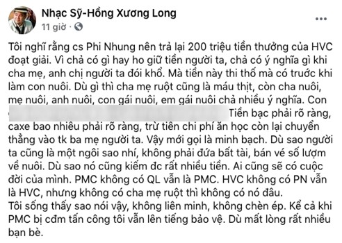 Nhạc sĩ Hồng Xương Long: Phi Nhung nên trả lại 200 triệu tiền thưởng của Hồ Văn Cường” - Ảnh 3.