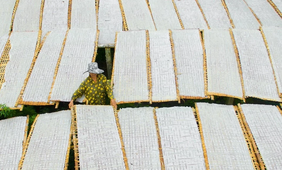 Nghề làm bánh tráng Mỹ Lồng (xã Mỹ Thạnh, huyện Giồng Trôm, Bến Tre) được đưa vào danh sách di sản văn hóa phi vật thể quốc gia vào năm 2018. Để làm được miếng bánh tráng ngon nức tiếng, người ta dùng gạo sỏi Trà Vinh. Du khách có thể chọn nhiều vị khác nhau như bánh có sữa, trứng gà, dừa; bánh dừa không sữa hoặc bánh sữa không dừa... Ngoài ra, tại đây còn có loại bánh tráng dùng để cuốn nem hay thịt, gỏi... chấm cùng mắm nêm. Ảnh: Thái Dương Lê.