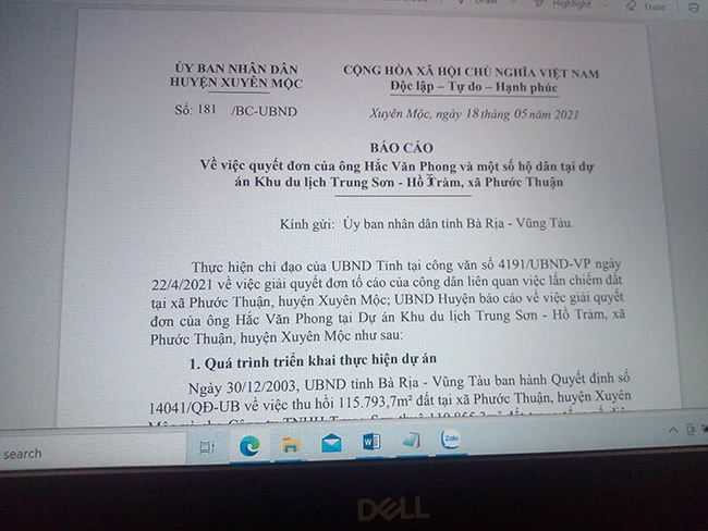 Báo cáo số 181/BC-UBND ngày 18/5/2021 của UBND huyện Xuyên Mộc