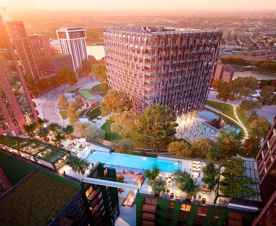 Điểm đặc biệt của bể bơi sang trọng này là giúp nối liền hai tòa nhà chọc trời thuộc dự án Embassy Gardens giữa trung tâm London. Sky Pool nằm trong khu phức hợp gồm nhà hàng, spa và quán bar trên tầng cao nhất của 2 tòa nhà. Ảnh: Dailymail.
