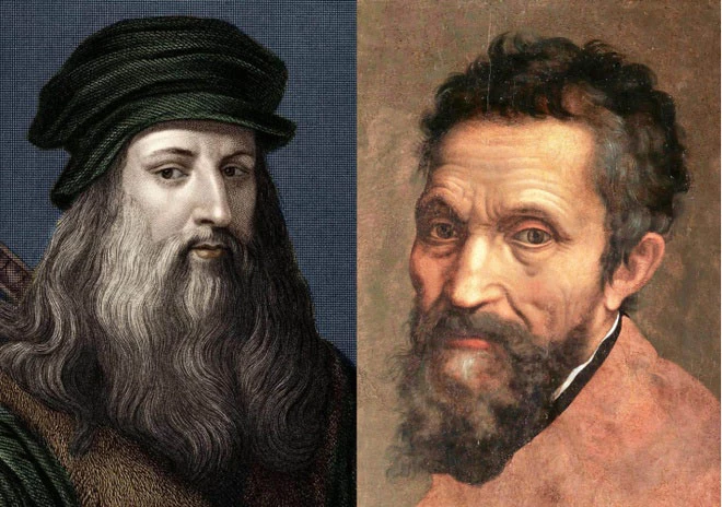 Michelangelo và Leonardo da Vinci là hai nhân vật có cá tính mạnh mẽ và vốn chẳng ưa gì nhau. Leonardo hơn Michelangelo 23 tuổi. Năm 1504, viên quan chấp chính Soderini yêu cầu Michelangelo và Leonardo cùng hoàn thành một tác phẩm: Bức bích họa trong phòng hội đồng lâu đài Palazzo Vecchio. Tuy nhiên, tác phẩm của 2 người đều lần lượt bị phá hủy sau đó.