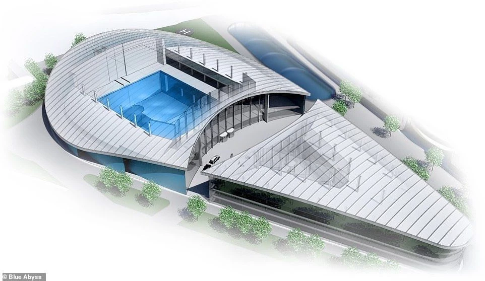 Những bản phác thảo cho thấy hồ bơi sẽ nằm trong tòa nhà hình giọt nước độc đáo, được thiết kế bởi kiến trúc sư người Anh Robin Partington.