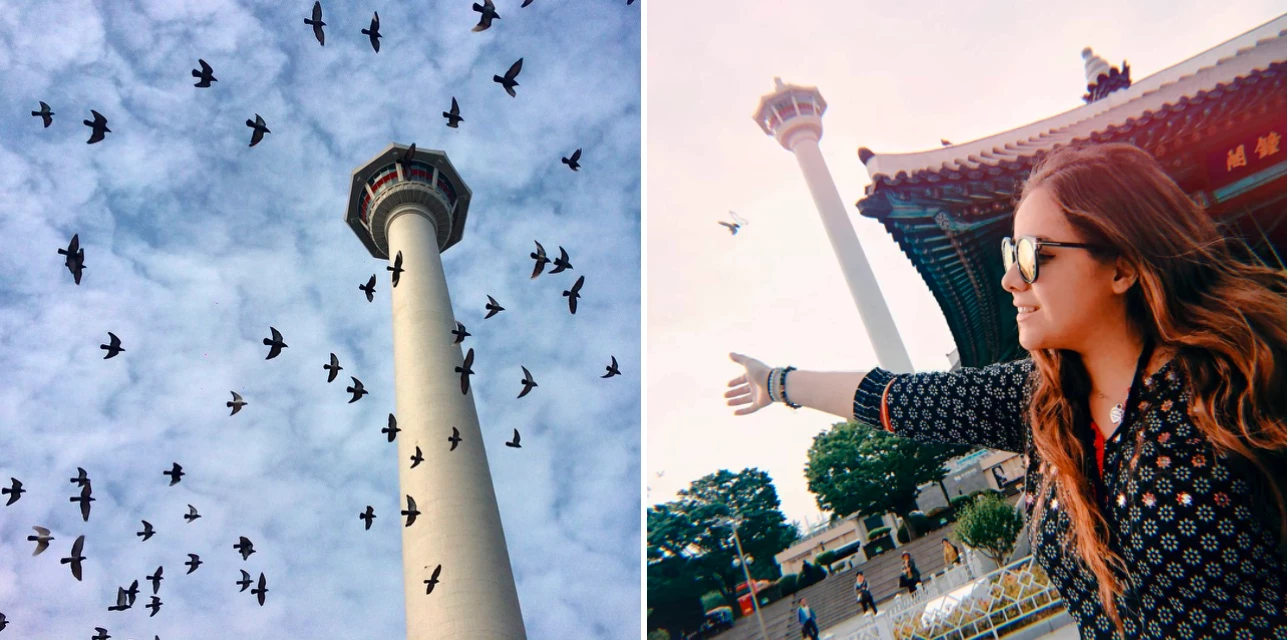 Khóa tình yêu tại công viên Yongdusan: Trong tiếng Hàn, Yongdusan có nghĩa là "núi đầu rồng". Công viên này được mệnh danh "thiên đường tình yêu" cho các cặp tình nhân. Trung tâm công viên là tháp truyền hình Busan cao 118 m. Chân tháp gắn đầy các ổ khóa tình yêu và những thông điệp lãng mạn của các cặp đôi. Tháp Busan cũng là nơi lý tưởng để ngắm toàn cảnh thành phố cảng bên dưới. Ảnh: Gabezrh, estefi.aortg.