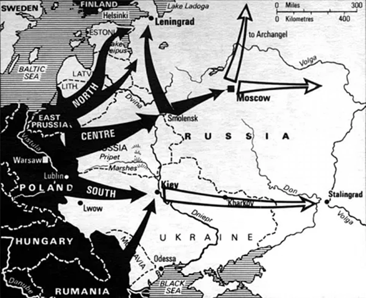 Kế hoạch Barbarossa (bản lược hóa) - Đức xâm lược Liên Xô vào năm 1941. Ảnh: Military-History.