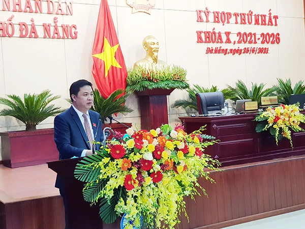 Ông Lương Nguyễn Minh Triết, Chủ tịch HĐND TP Đà Nẵng khóa X nhiệm kỳ 2021 - 2026 phát biểu nhận nhiệm vụ