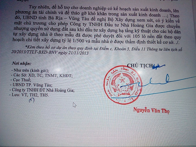 Chủ tịch UBND tỉnh Bà Rịa - Vũng Tàu, ông Nguyễn Văn Thọ, ký văn bản 5514 "ưu ái" cho chỉ riêng mình công ty Hoàng Gia