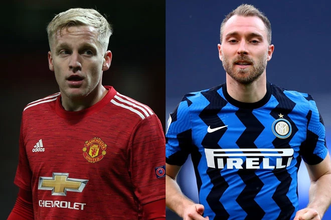 Van de Beek (trái) được Inter nhắm đến để thay Eriksen.