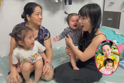 Bà xã Lê Dương Bảo Lâm 'lột xác' khi trang điểm và diện váy body khiến hai con gái có biểu cảm cực yêu