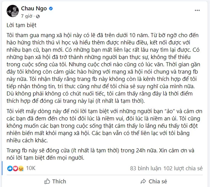 Giáo sư Ngô Bảo Châu rời Facebook