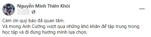 Bài viết của nam ca sĩ trên mạng xã hội - Ảnh: Chụp màn hình