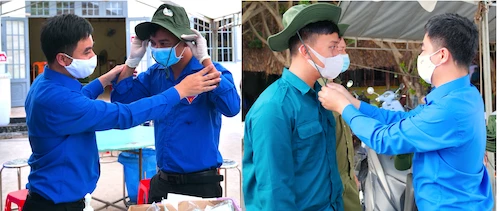 Bí thư Tỉnh Đoàn Trần Quốc Duy trao nón tai bèo - gieo yêu thương đến những tình nguyện viên trẻ tuổi tại các chốt kiểm soát giao thông và phòng, chống dịch trên địa bàn huyện Chơn Thành (Bình Phước)
