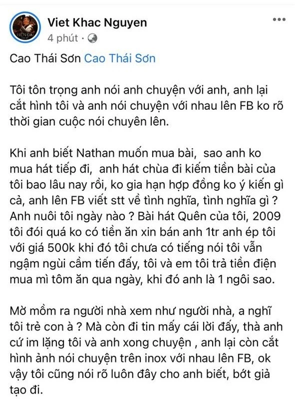 Đây là bài đăng đầu tiên của Cao Thái Sơn sau khi bị NS Khắc Việt tố giả tạo, và lần này anh không xóa nữa!  - Ảnh 2.