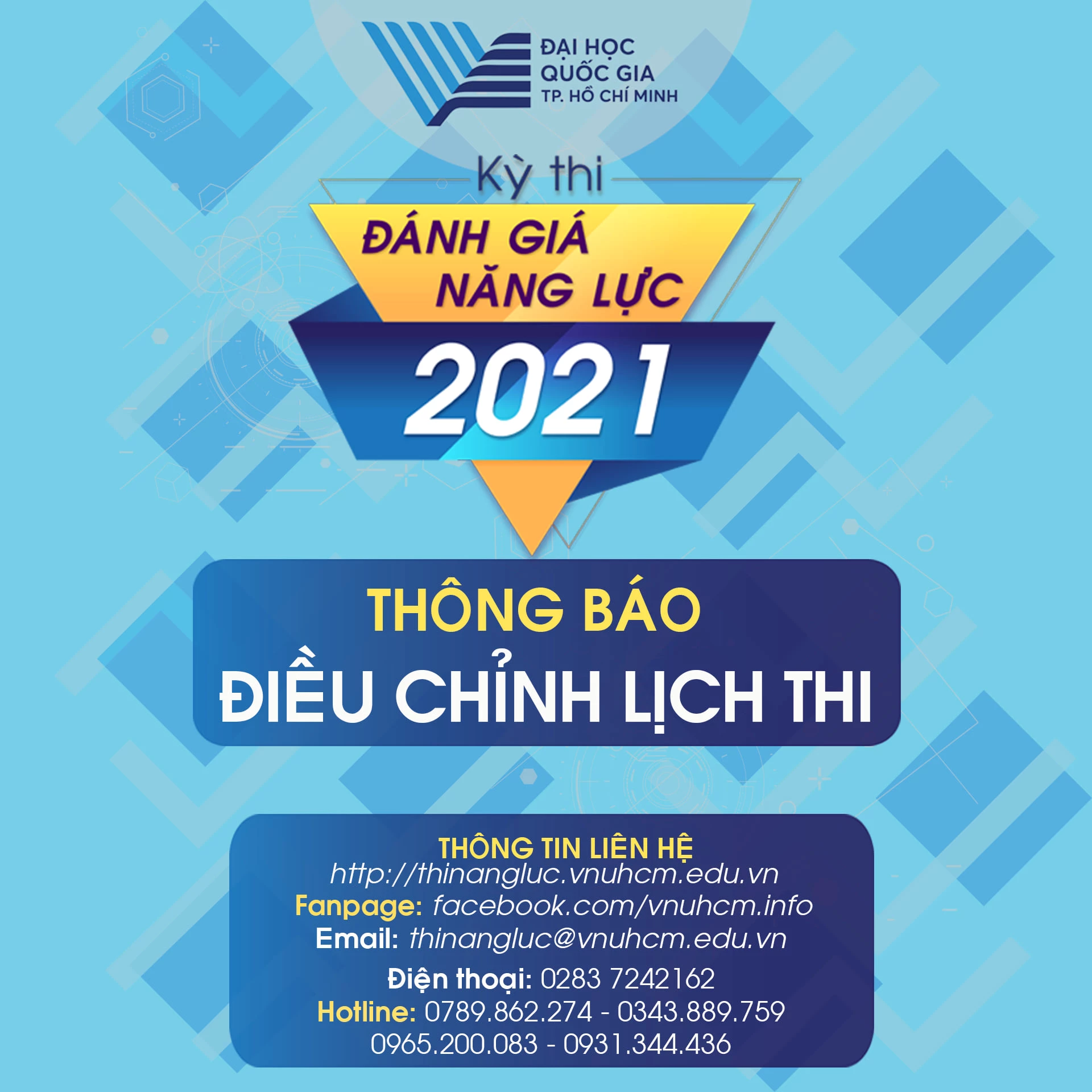 Đại học Quốc gia TPHCM dời ngày thi Đánh giá năng lực đợt 2. Nguồn: https://vnuhcm.edu.vn/.