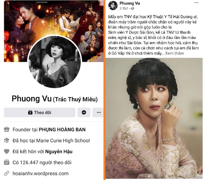 Tài khoản Facebook có tên Phuong Vu, của nhà báo, MC được biết đến với tên Trác Thúy Miêu.