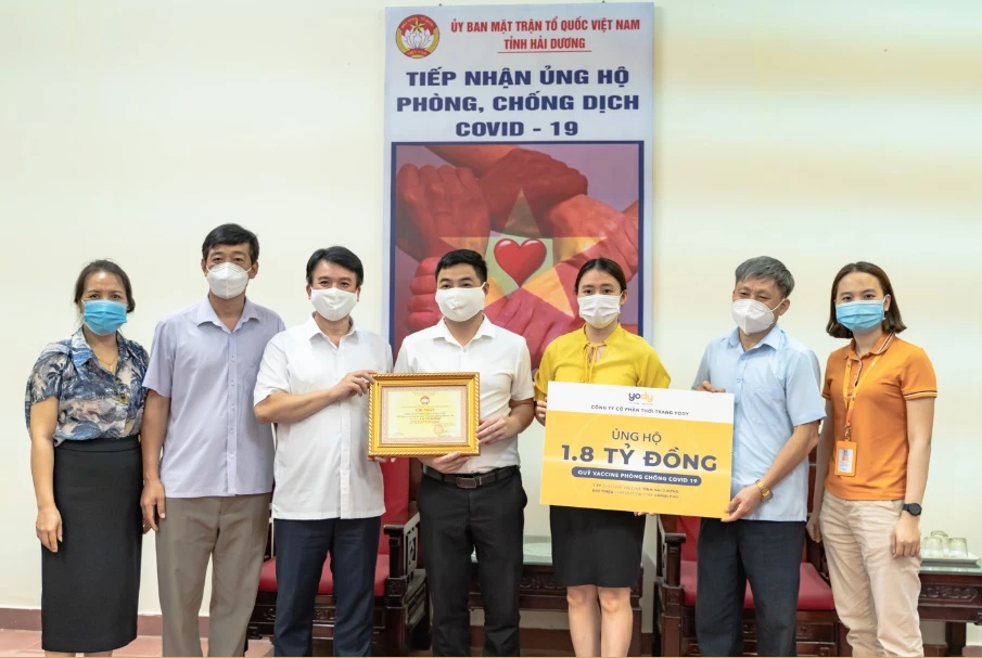 Công ty cổ phần thời trang YODY ủng hộ 1.8 tỷ cho Quỹ Vaccine phòng chống dịch Covid-19 ngày 6/7/2021.