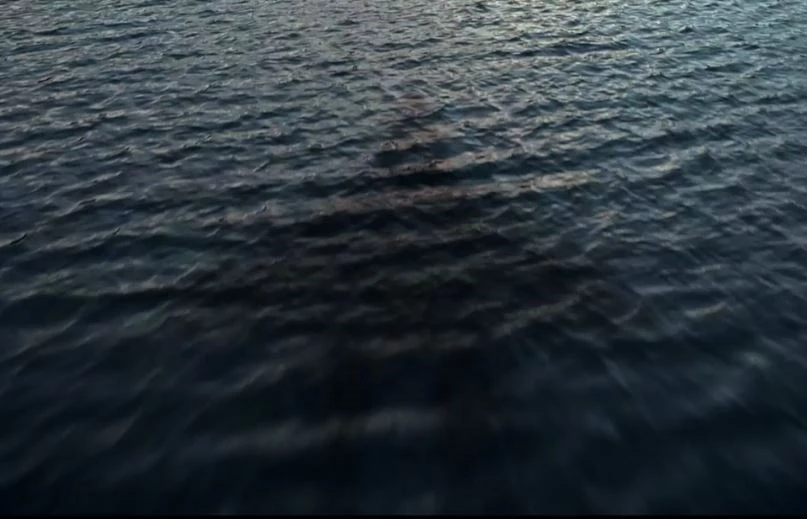 Bóng máy bay phản chiếu trên mặt nước.
