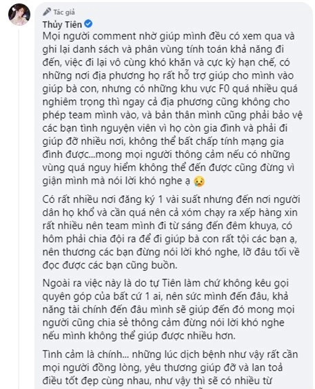 Thủy Tiên trải lòng khi bị chỉ trích vì quyên góp 20 tấn gạo giữa mùa Covid-19: Tài chính đến đâu mình sẽ giúp đến đó, mong mọi người đừng nói lời khó nghe - Ảnh 2.