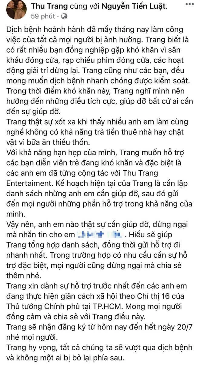 Vợ chồng Thu Trang, Huỳnh Lập đồng lòng hỗ trợ nhân viên đoàn phim vào mùa dịch: Quyết tâm không để ai bị bỏ lại phía sau! - Ảnh 3.