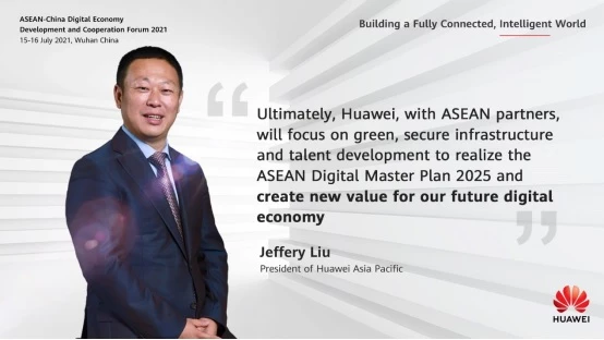 Ông Jeffery Liu, Chủ tịch Huawei Châu Á - Thái Bình Dương chia sẻ tại Diễn đàn trực tuyến Hợp tác và Phát triển Kinh tế ASEAN - Trung Quốc năm 2021.