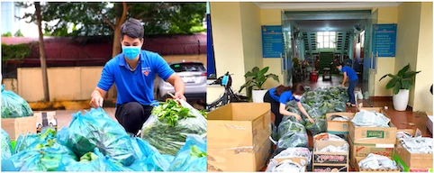 Những nhánh rau mồng tơi mơn mởn và những quả đu đủ tươi xanh được bạn trẻ Bình Phước khéo léo sắp xếp để gửi đến “tâm dịch” TP Hồ Chí Minh