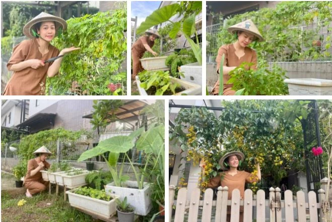 Hình ảnh đời thường giản dị của Nhật Kim Anh khi làm vườn khiến cộng đồng mạng thích thú.