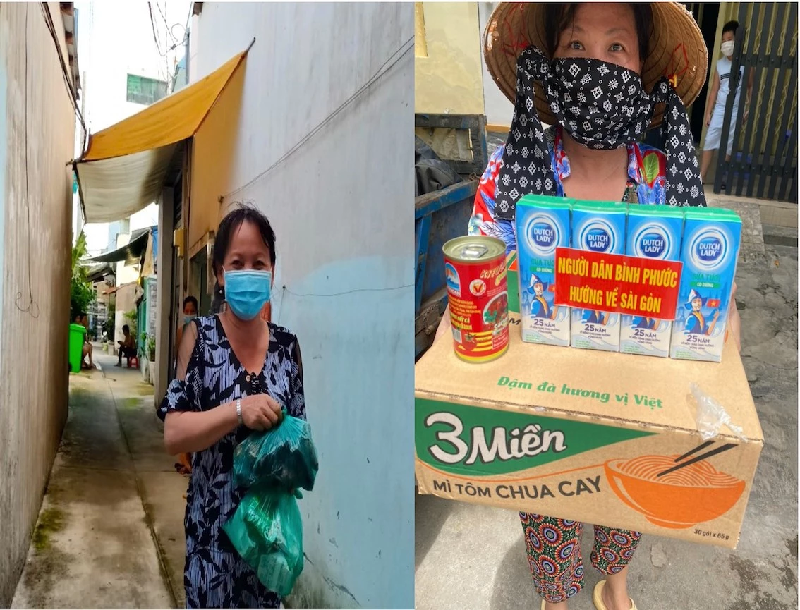 Người dân Quận Bình Tân (TP Hồ Chí Minh) không giấu nổi sự vui mừng khi đón nhận quà và những tình cảm ấm áp từ người Bình Phước