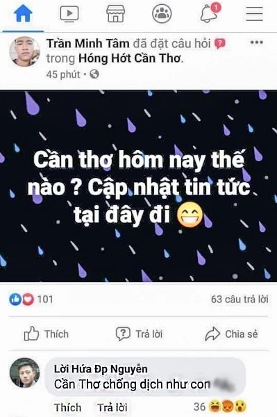 N.H.T.N. để lại bình luận với những từ ngữ thô tục, xúc phạm đến công tác phòng, chống dịch.