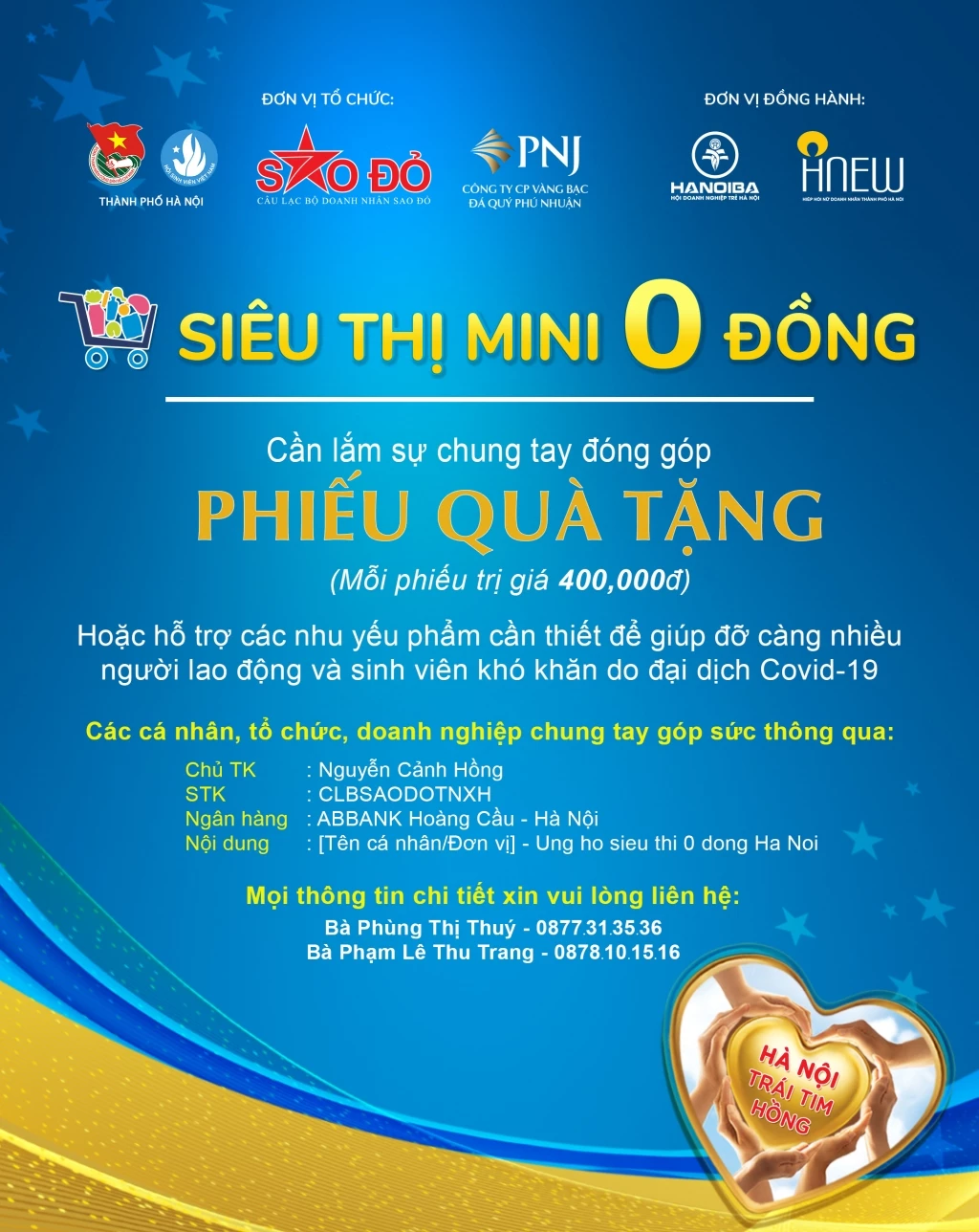 “Siêu thị mini 0 đồng - Hà Nội trái tim hồng” rát cần sự chung tay đóng góp của các tổ chức, cá nhân.