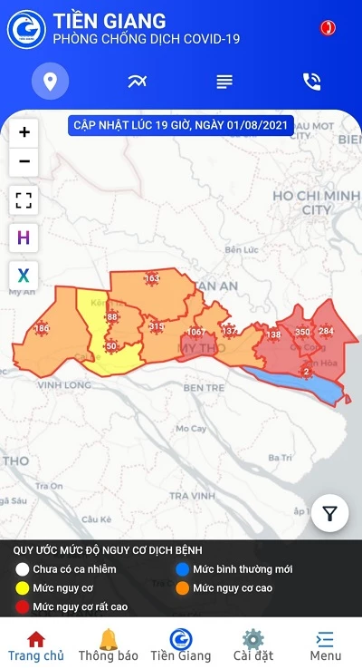 Theo đó, trên Bản đồ thể hiện chi tiết danh sách bệnh nhân, thông tin dịch tễ; các điểm cách ly tập trung, khu vực phong tỏa, cách ly y tế; chốt kiểm soát dịch; địa điểm xét nghiệm COVID-19; các cơ sở y tế, điểm khai báo y tế... Tất cả các thông tin trên đều được hiển thị theo thời gian thực, giúp người dân có thể theo dõi tình hình dịch bệnh được dễ dàng, thuận tiện, tránh di chuyển đến các vùng dịch.