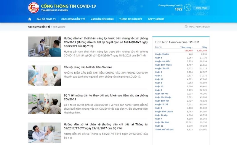 Cổng thông tin về COVID-19. (Ảnh chụp màn hình)