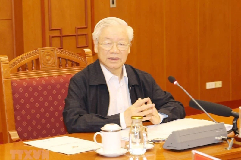 Tổng Bí thư Nguyễn Phú Trọng chủ trị một cuộc họp của Ban Chỉ đạo Trung ương về phòng, chống tham nhũng.