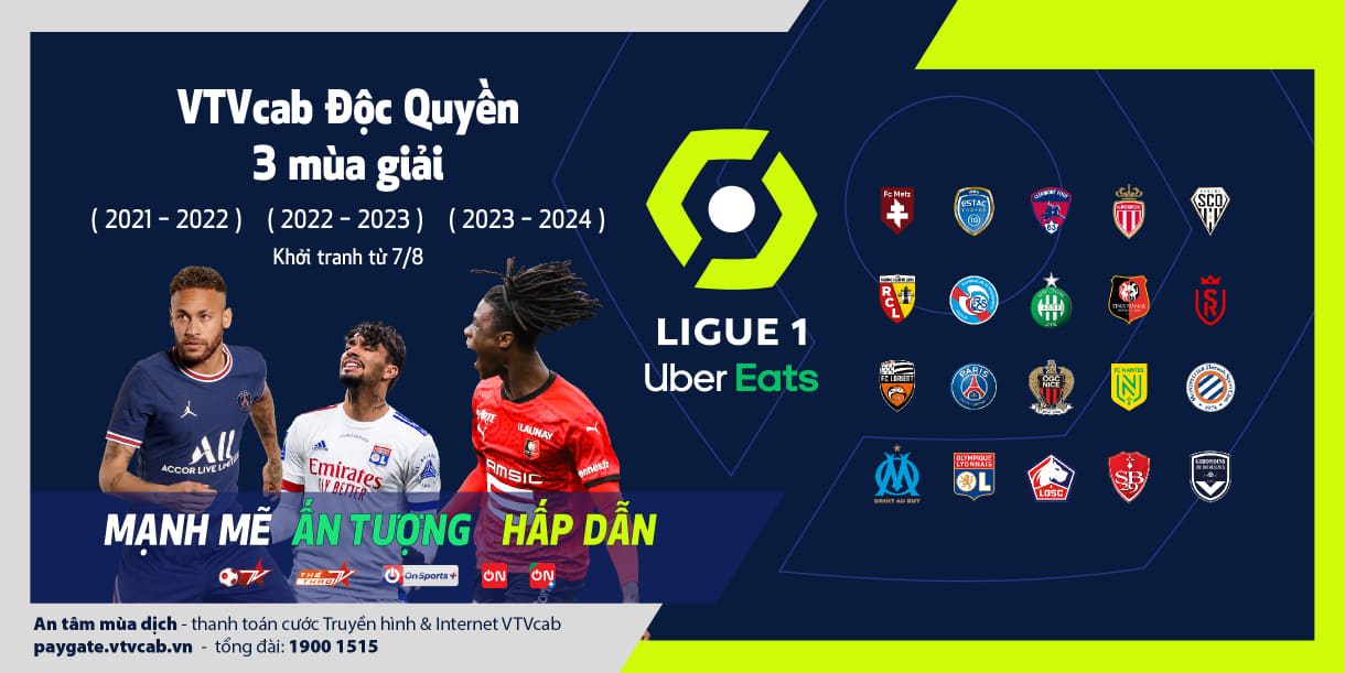 VTVcab độc quyền phát sóng giải bóng đá Vô địch quốc gia Pháp Ligue 1 trong 3 mùa giải liên tiếp