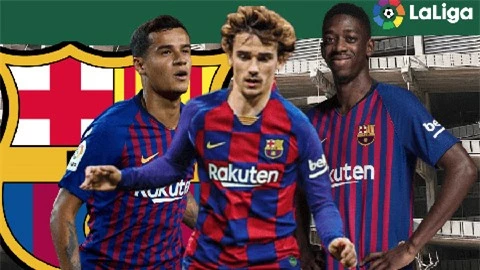 Bộ ba ngôi sao đắt giá Coutinho, Griezmann và Dembele (từ trái qua) sẽ có trách nhiệm lấp vào khoảng trống Messi