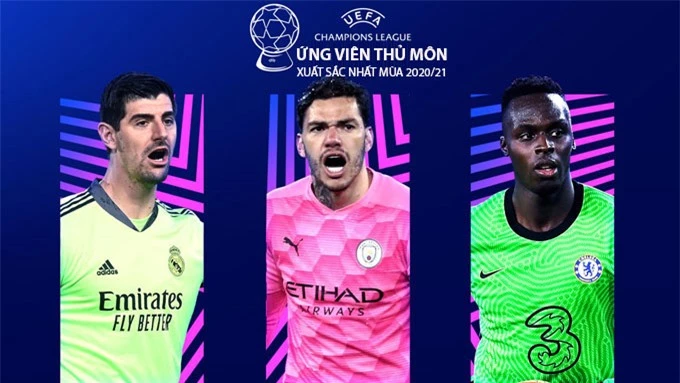 Vị trí thủ môn (trái sang): Thibaut Courtois (Real Madrid), Ederson (Man City) và Edouard Mendy (Chelsea)