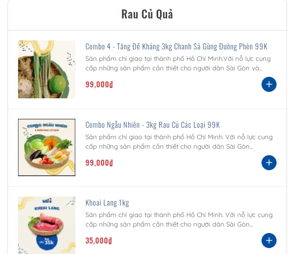 Thông tin rao bán rau củ trên website vốn lâu nay chỉ bán giày dép của Biti's. Ảnh chụp màn hình.