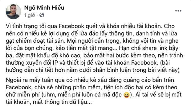 Hiếu PC cánh báo người dùng Facebook