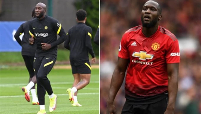 Lukaku ở Chelsea (trái) thon gọn thấy rõ so với thời gian ở MU