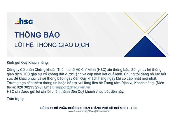 Email xin lỗi nhà đầu tư của HSC.