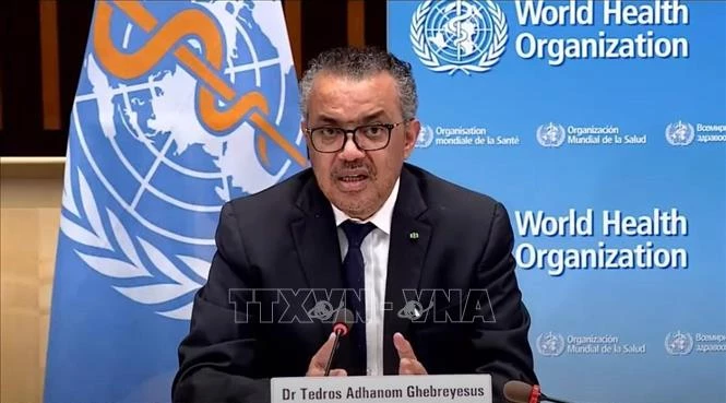 Tổng Giám đốc Tổ chức Y tế thế giới (WHO) Tedros Adhanom Ghebreyesus phát biểu trong cuộc họp báo tại Geneva, Thụy Sĩ. Ảnh tư liệu: THX/TTXVN