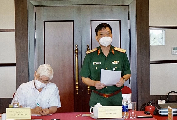 Trung tướng Ngô Minh Tiến phát biểu tại buổi làm việc. Nguồn: Bộ Quốc phòng