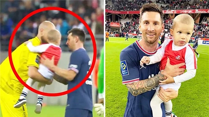 Messi chụp ảnh với con trai của đối thủ