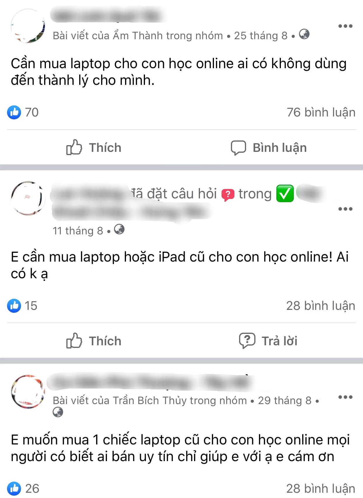 Phụ huynh tìm mua laptop cũ trên các hội, nhóm.